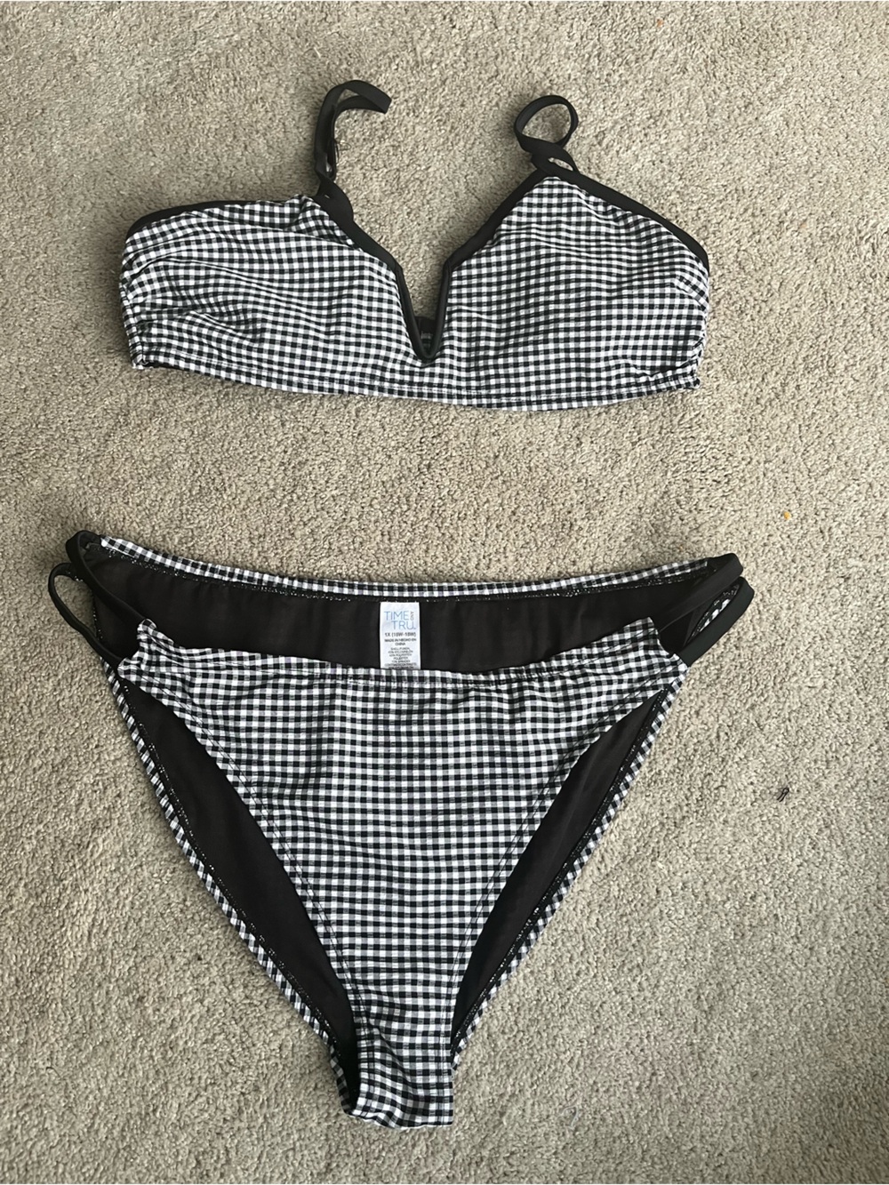 Time and Tru Black & White Gingham Bikini